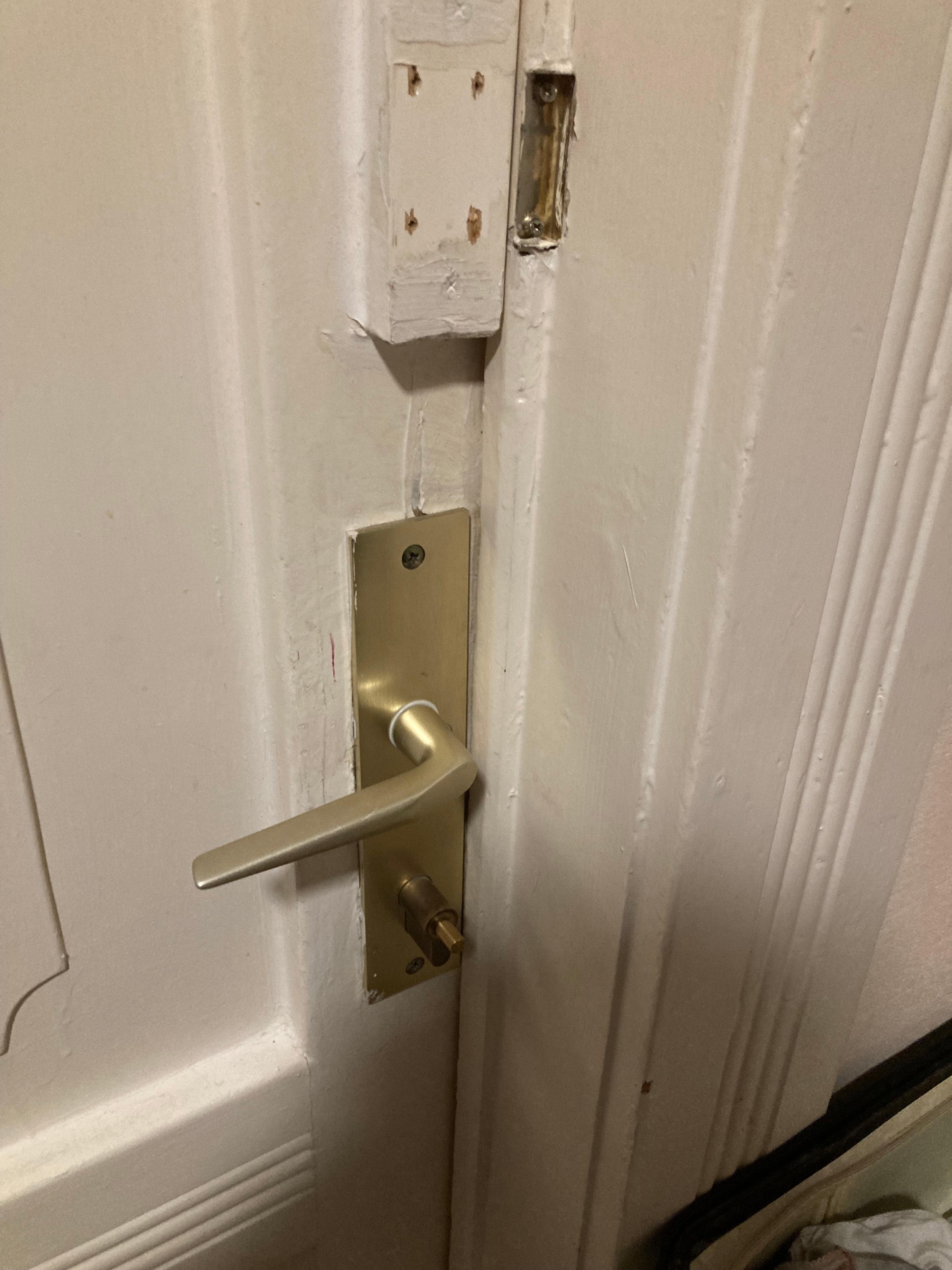 Interior locks were removed from the door. 
