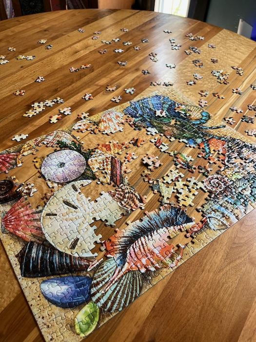 Working on a puzzle in our "free" time...