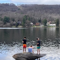 Fishing right off the shore (the docks werenât in for the season yet)!