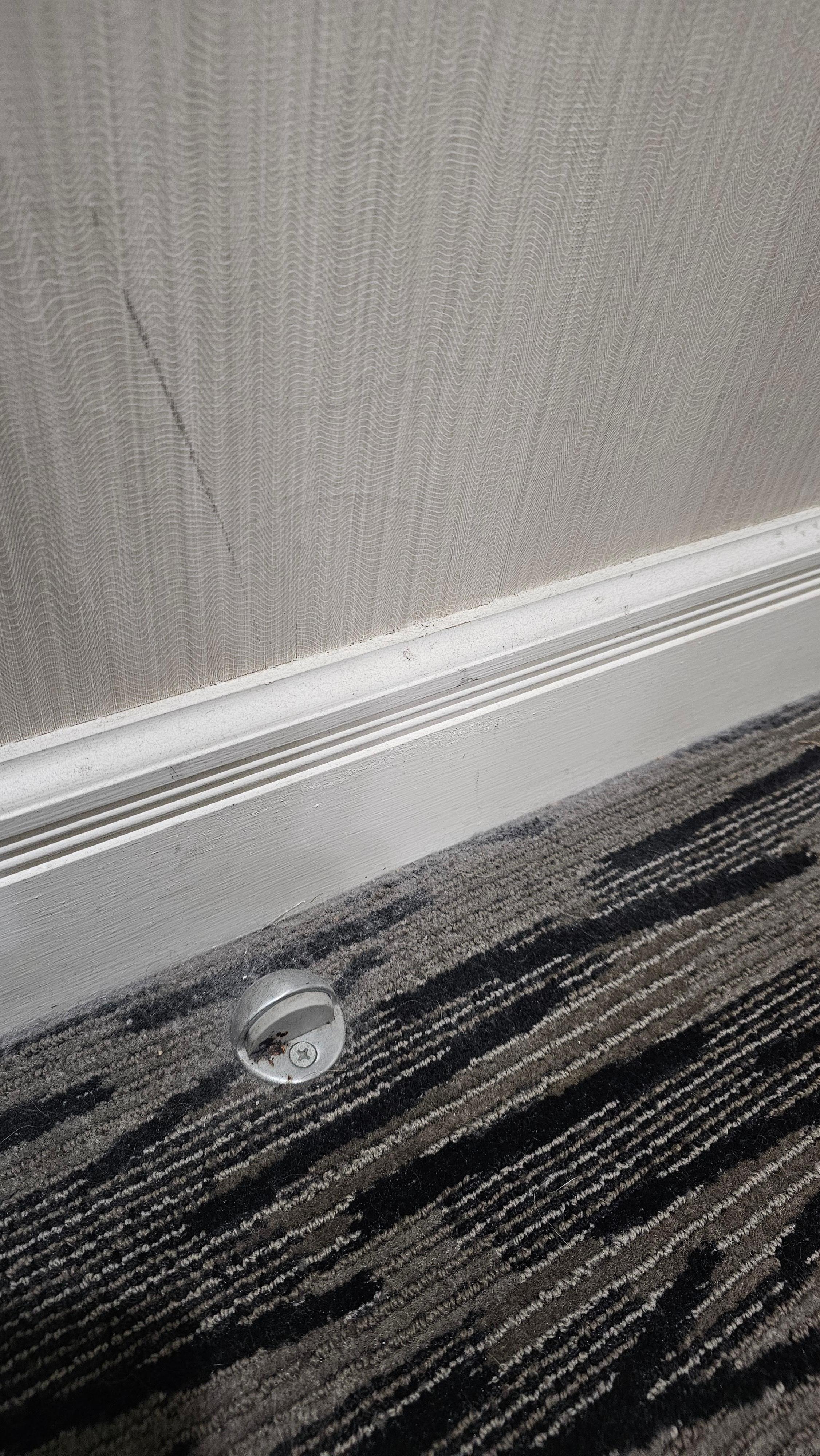 Layer of dust on the carpet. 