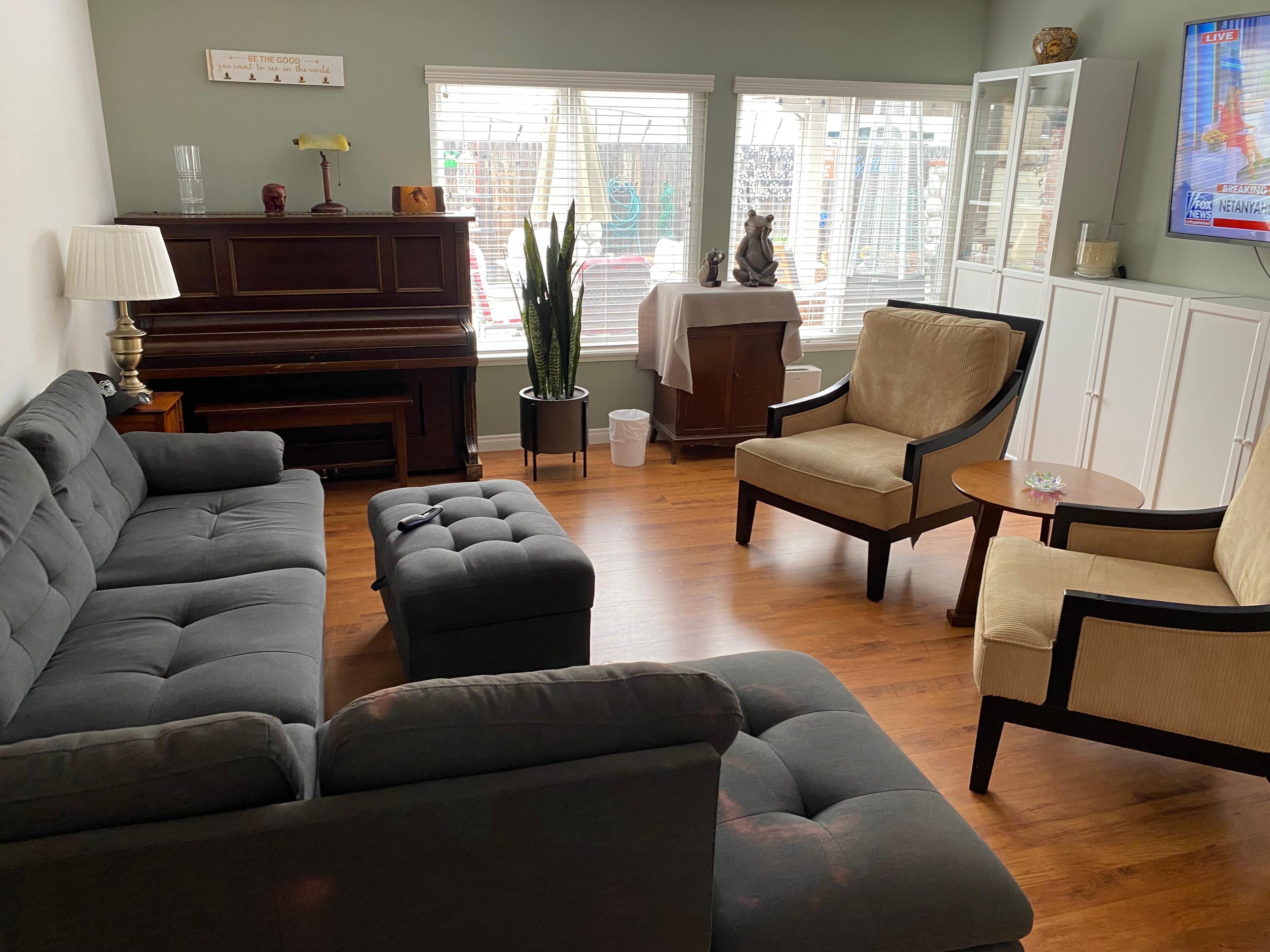Living room. Very comfortable seating for conversations and relaxing with a movie. 