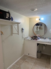 Vanity area, blow dryer