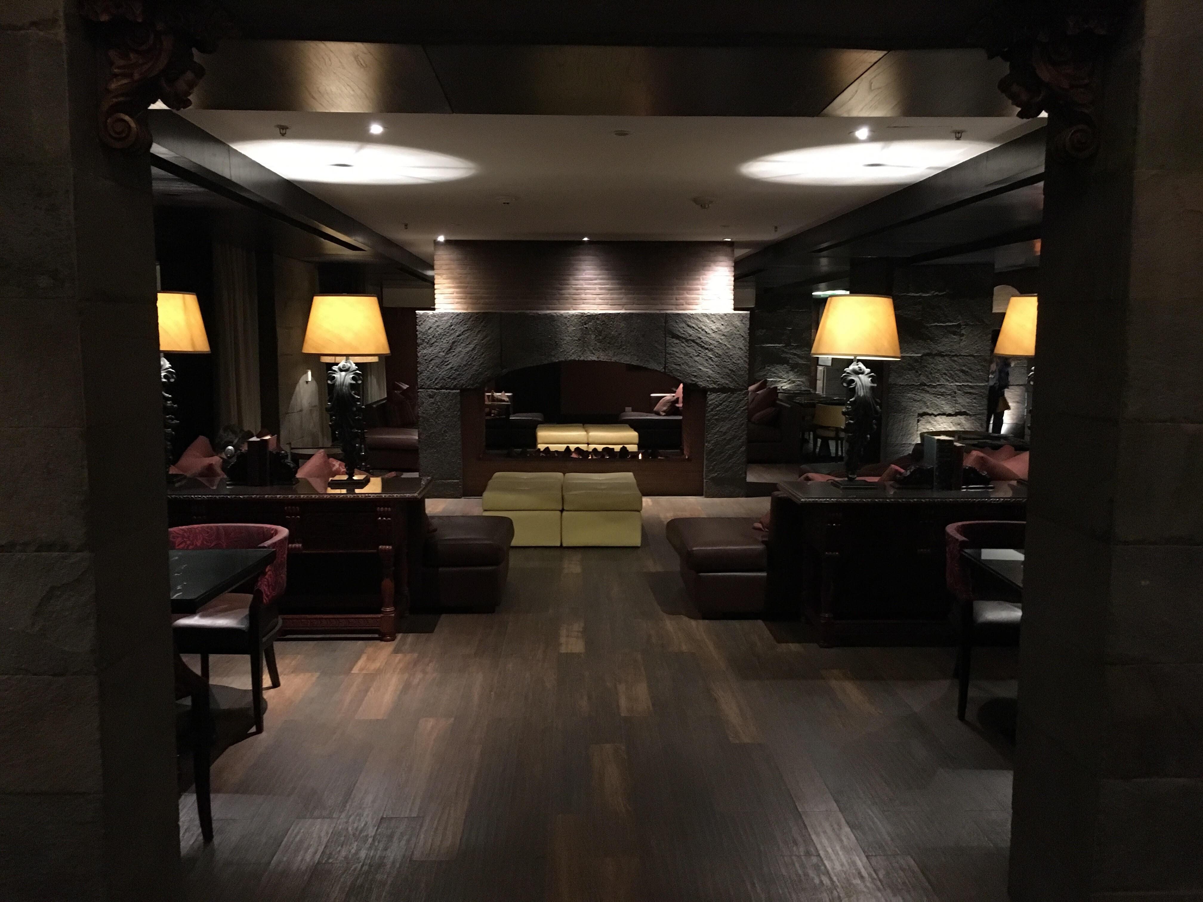 Lobby and fireplace