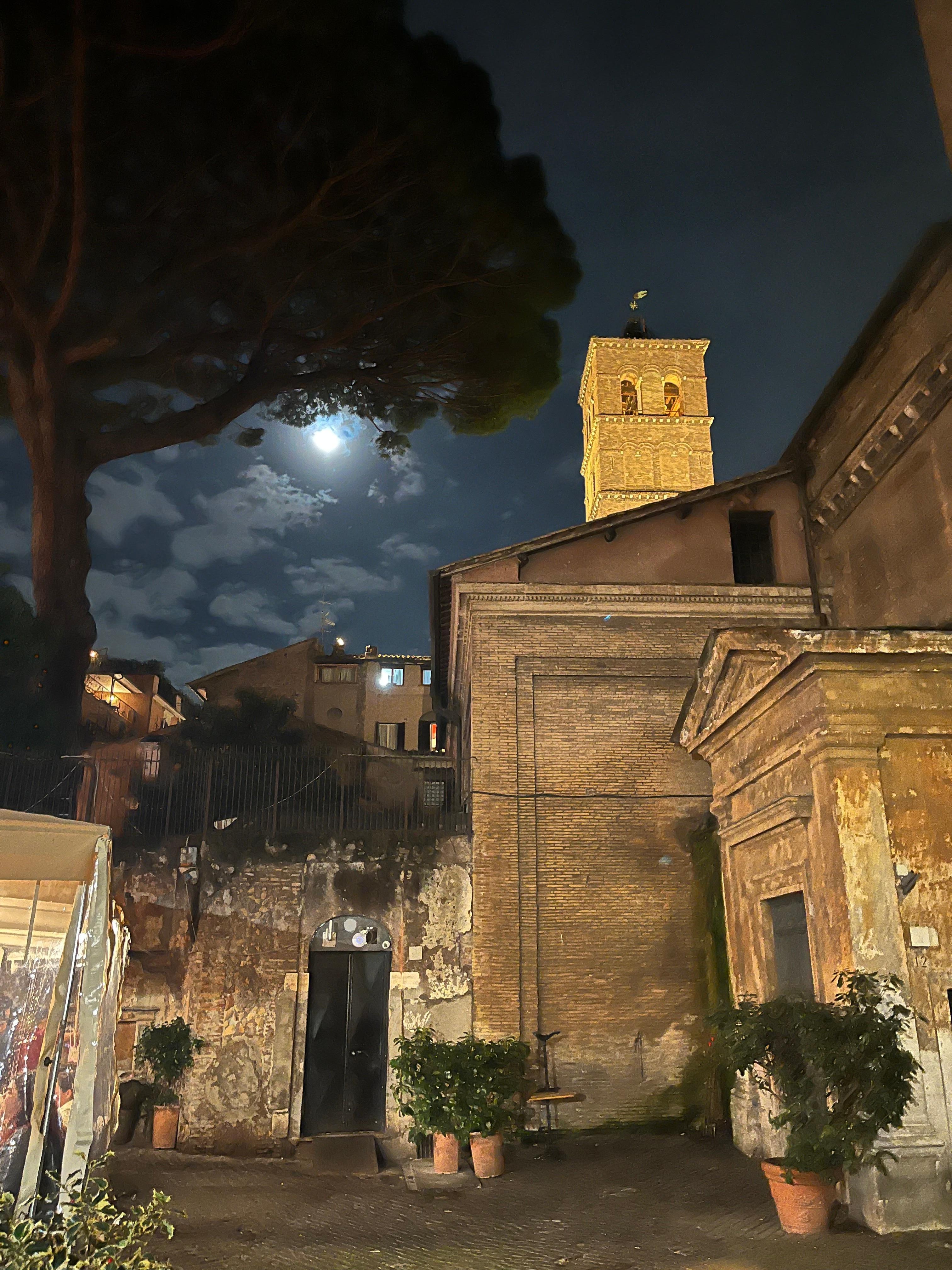 Santa Maria in Trastevere on a moonlit night