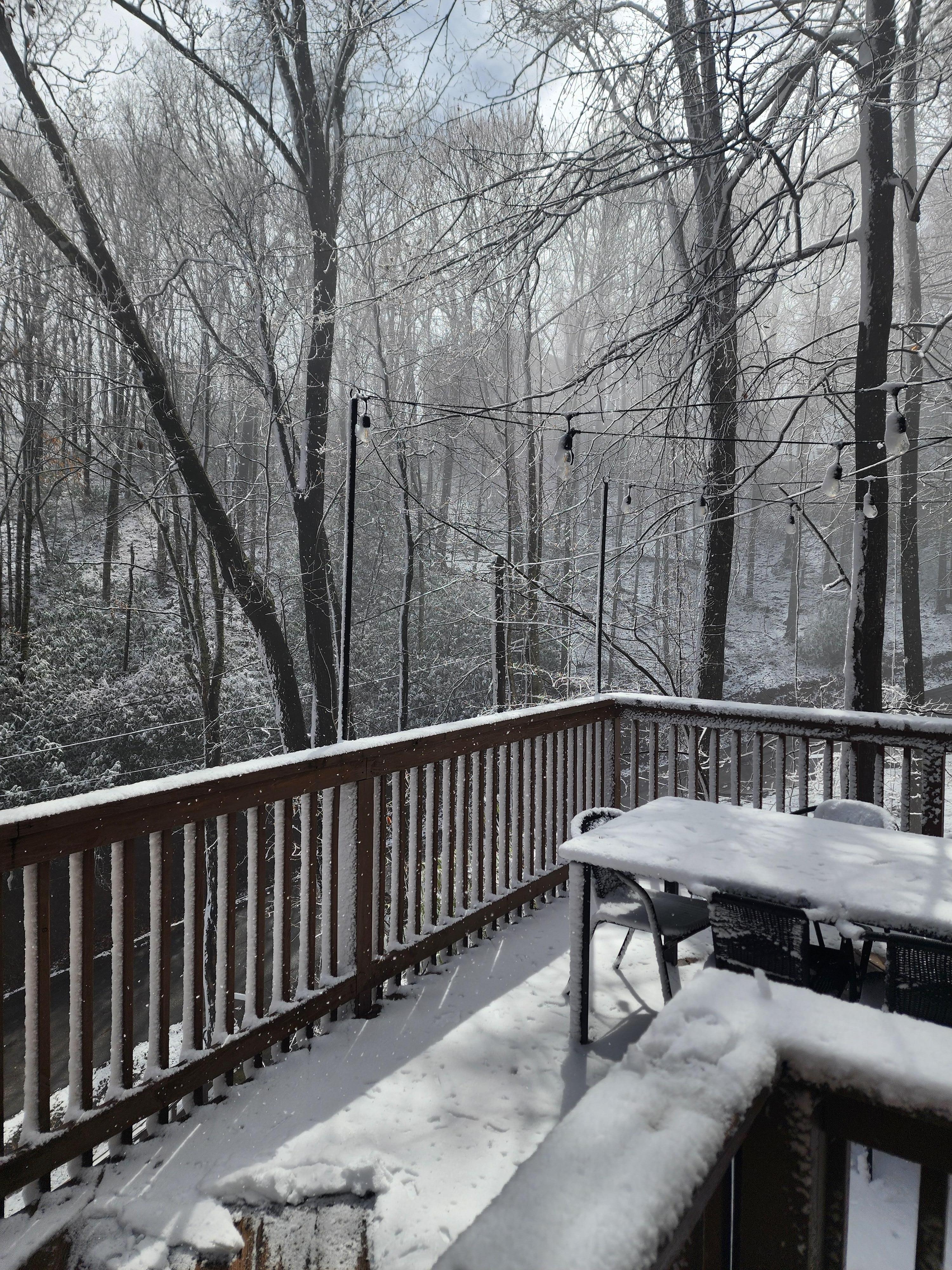 Waking up to snow the day after we wore shorts and hiked in 80 degree weather. 