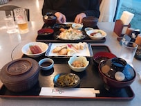 Dinner: grilled fish 🐟 set, Filet pork cutlets set, Beer 🍺