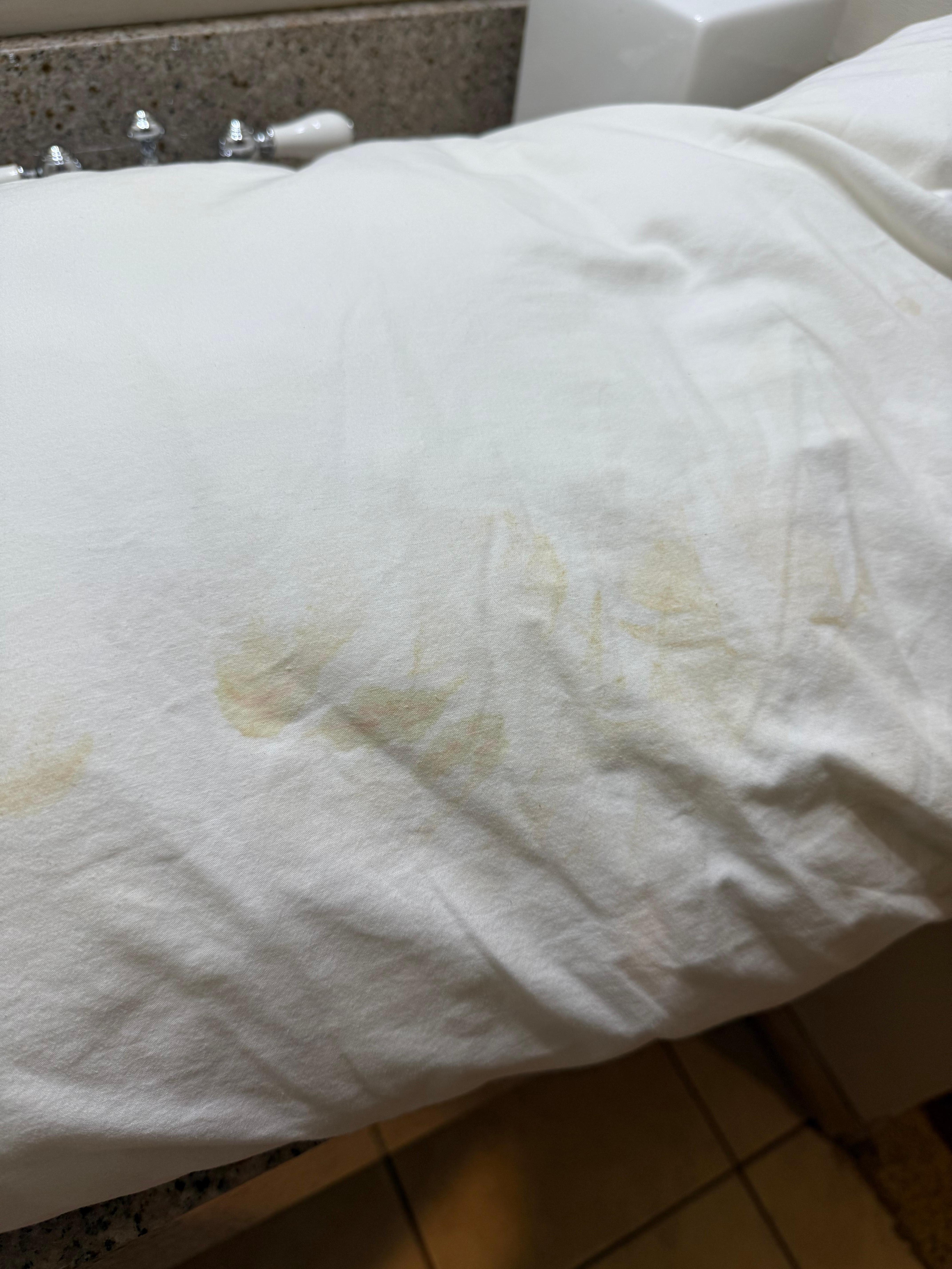 Stained/dirty pillow on the bed when I arrived.