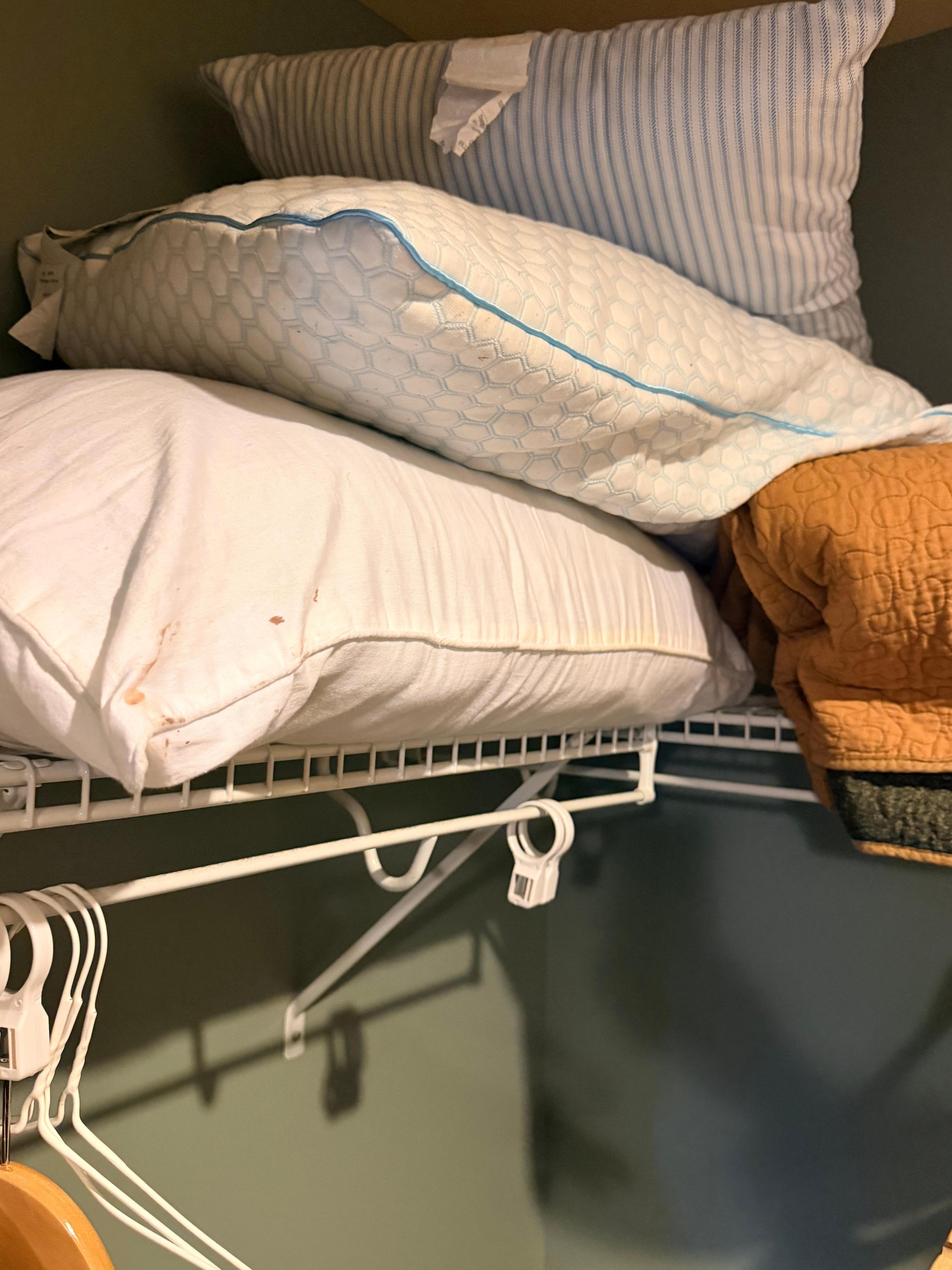 Pillow with what seems to be dried blood 