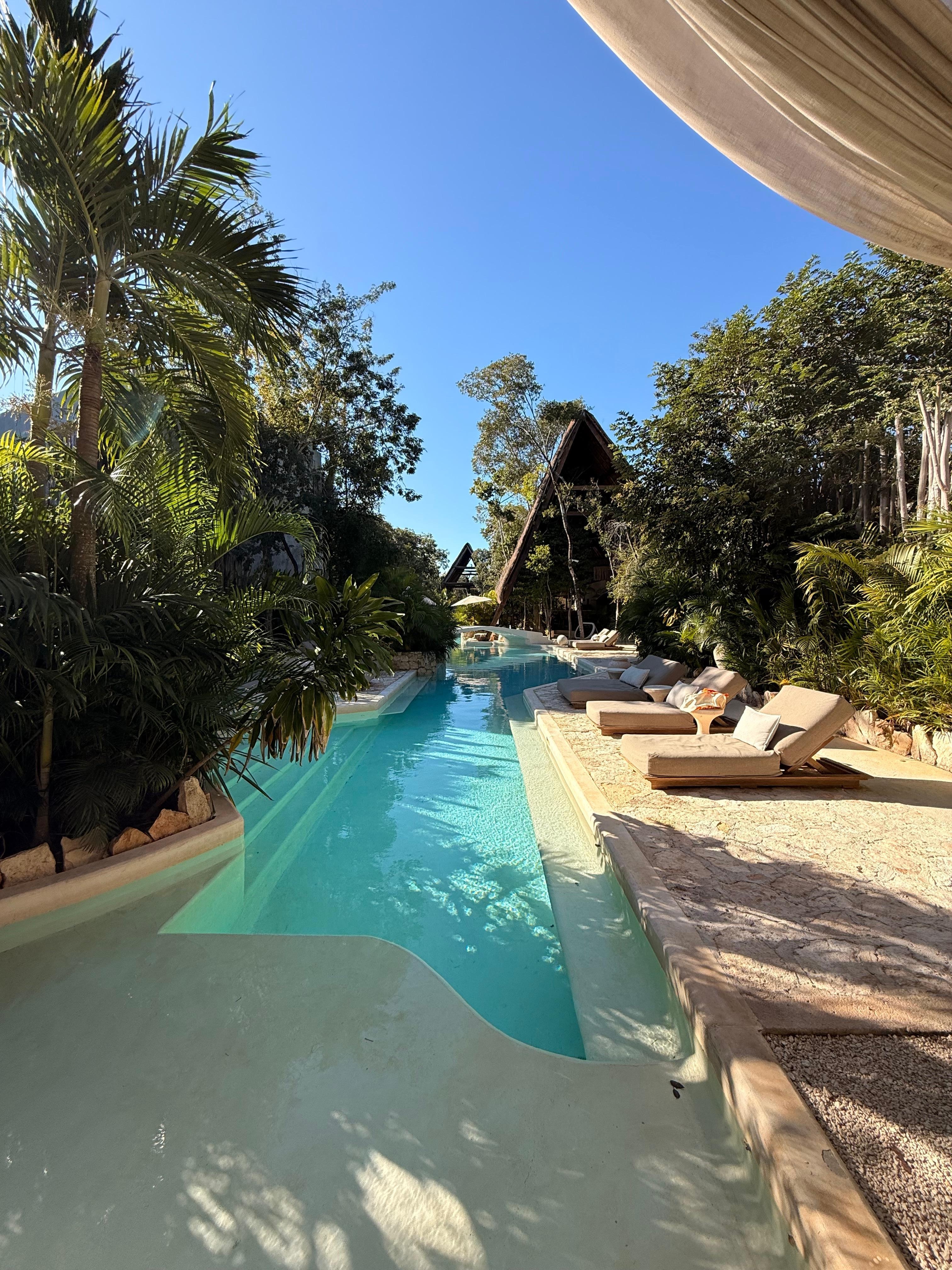 Long pool; can do laps if it’s not busy. Water slightly cold (even with the hot sun)