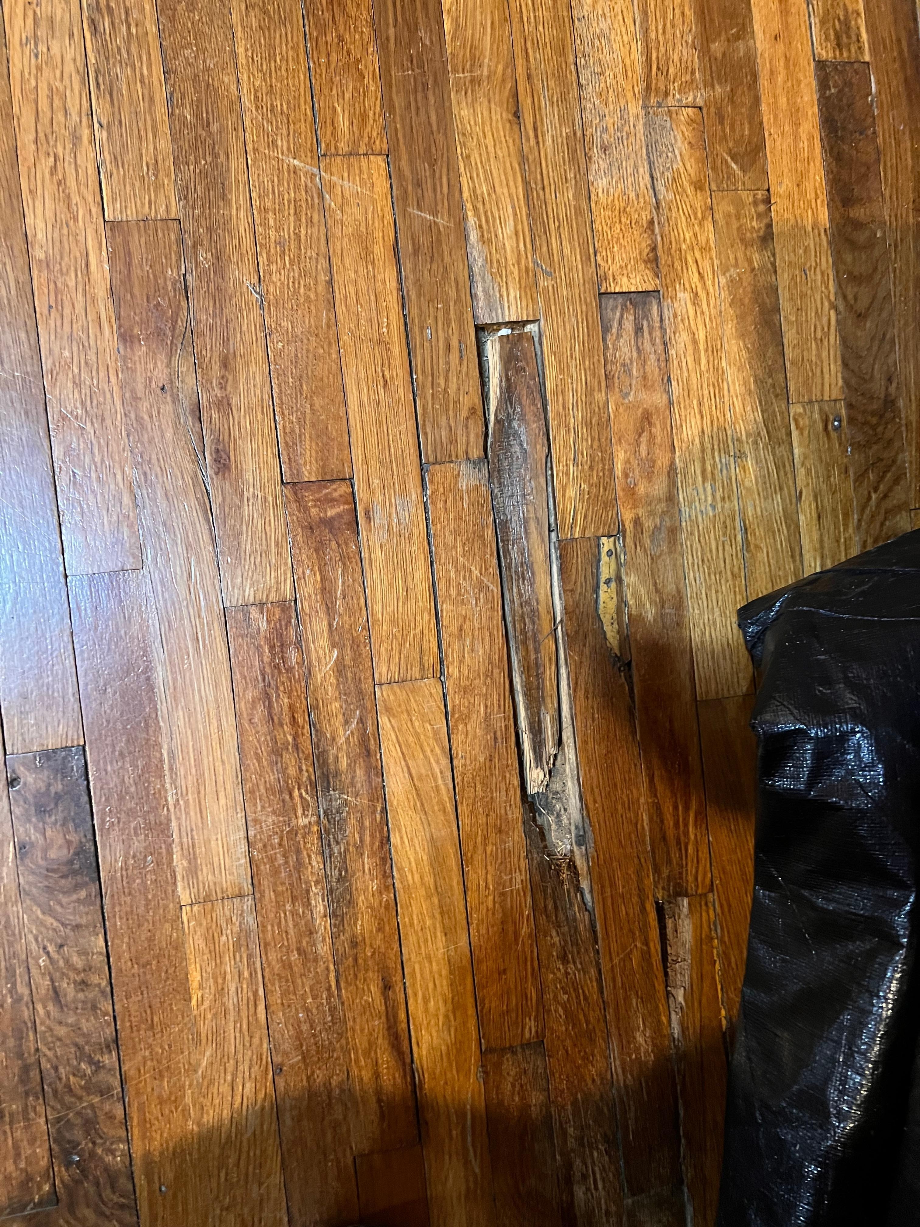 Broken wood in floor