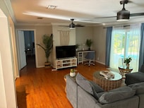 Living room with sliding doors