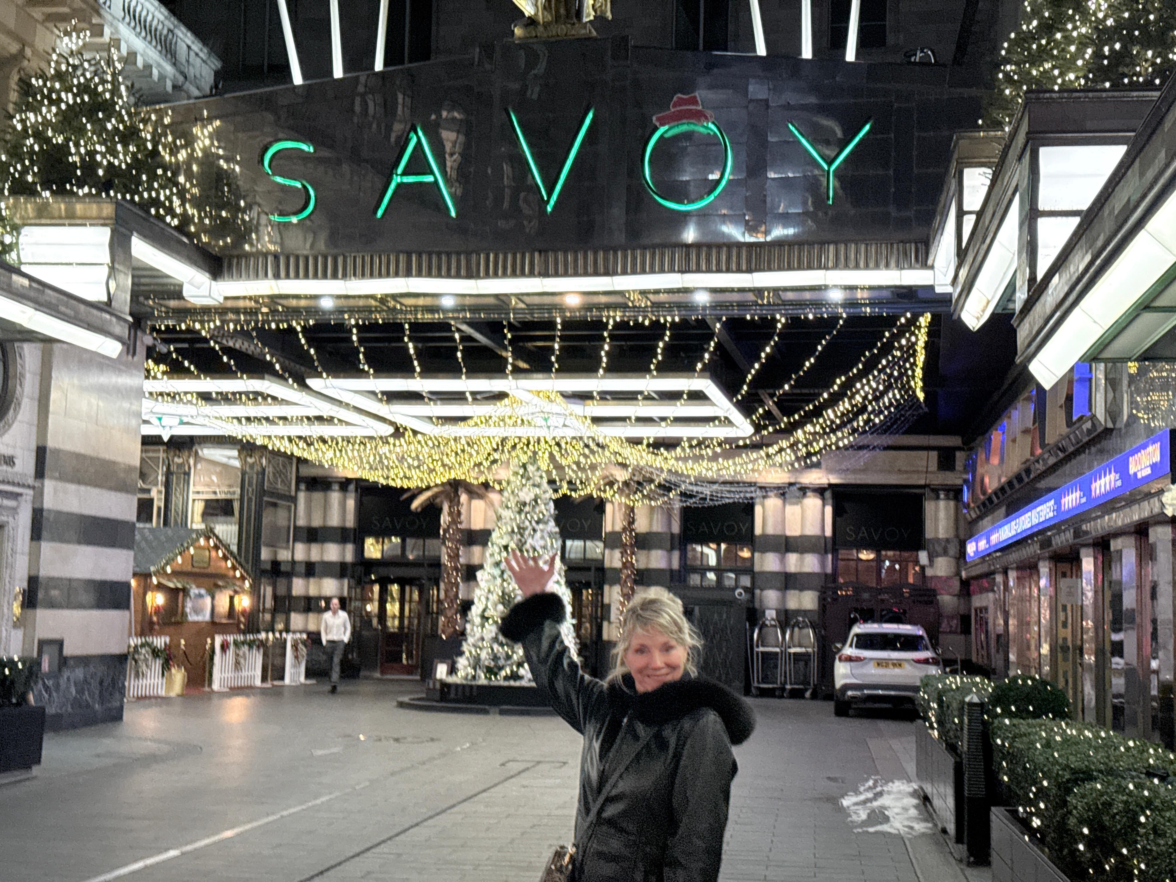 Mom in front of hotel
