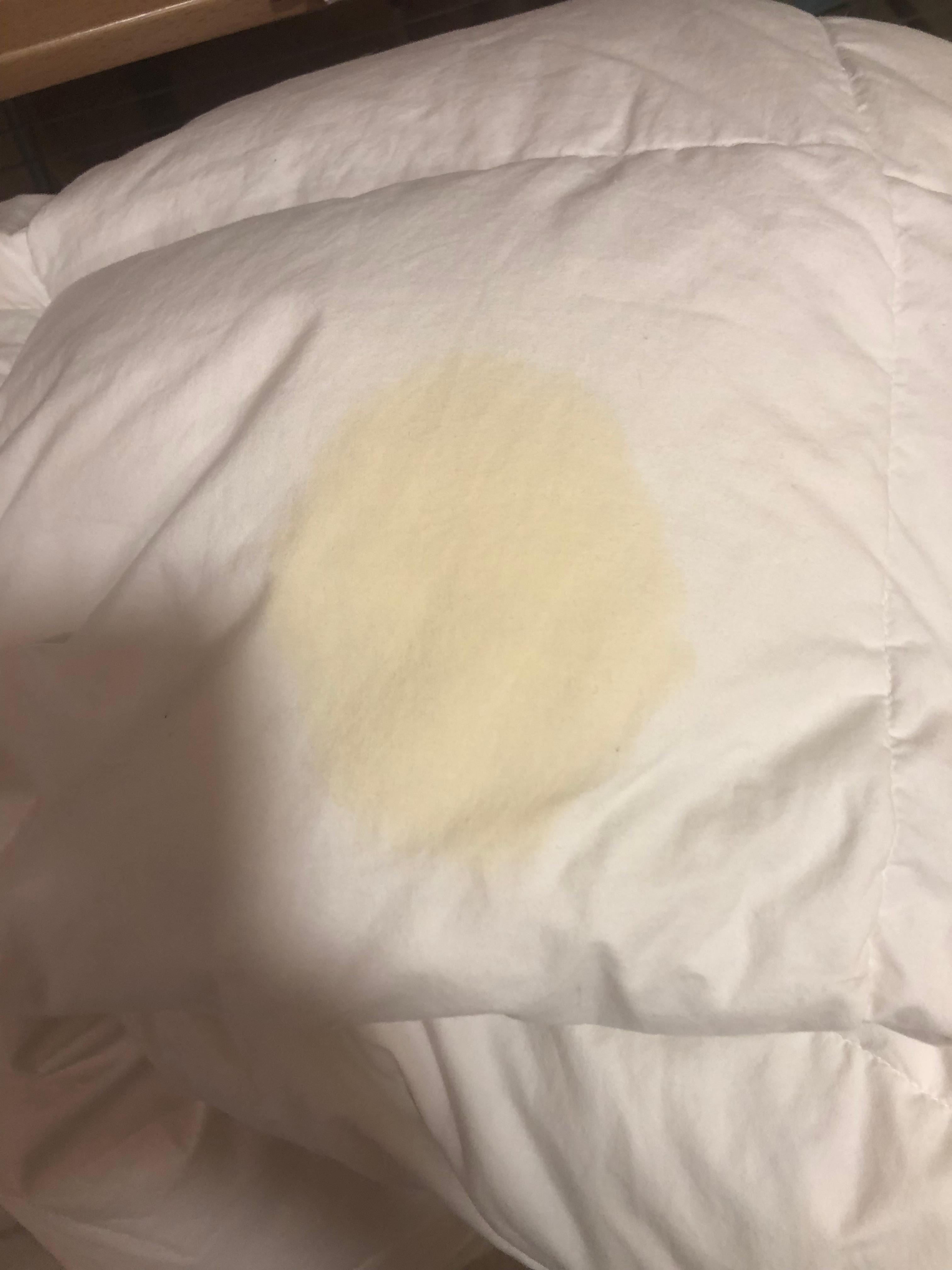 Blanket with unknown stain.
