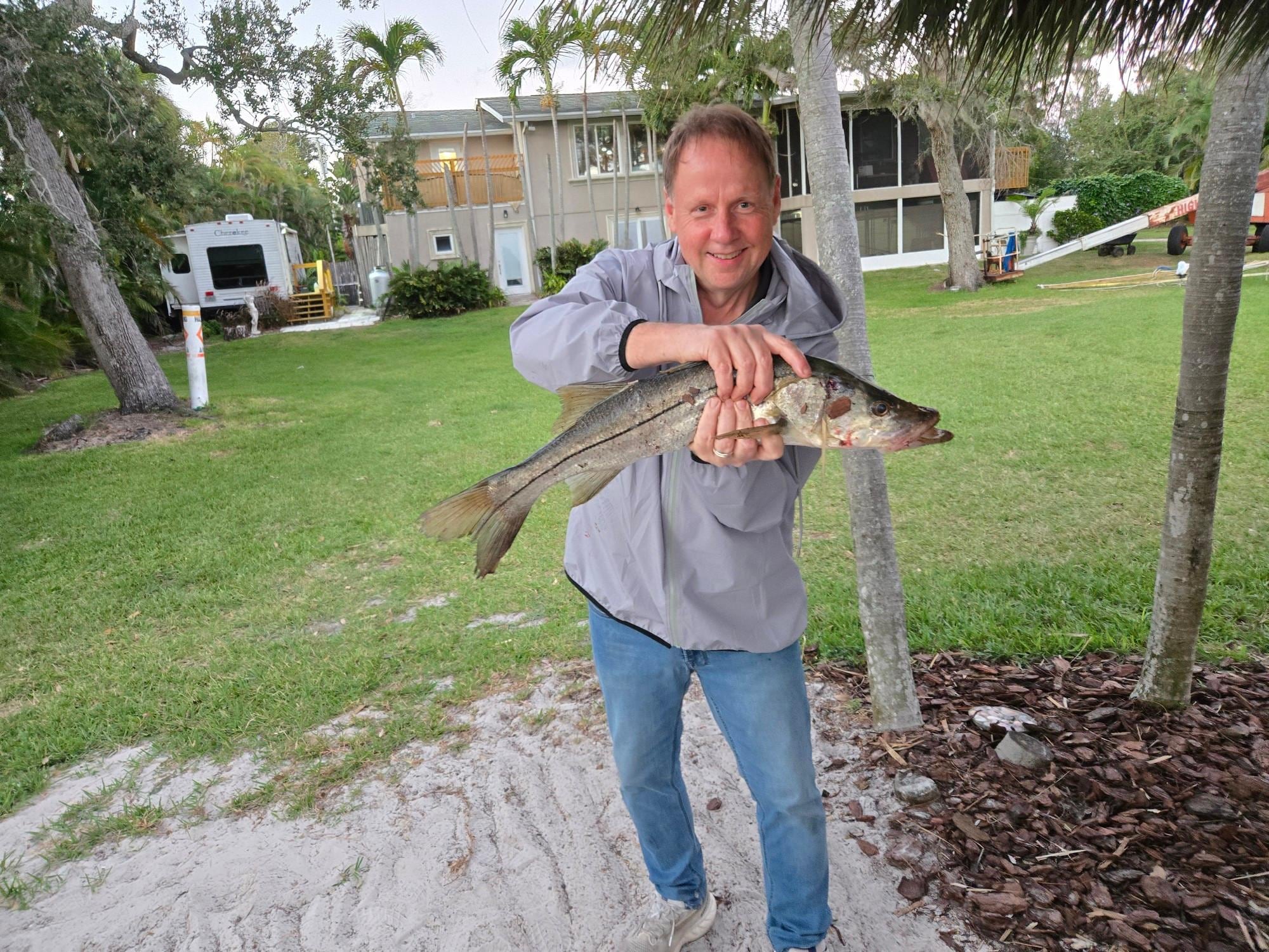 Finally caught that snook!  He’s waiting for the next guest to catch. Hint - use a live pin fish. 