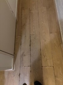 laminate flooring
worn and curling up
with musty smell