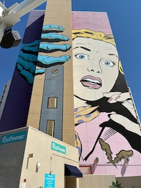 Cool mural on the side of the building, visible from the rooftop pool