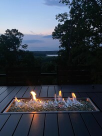 Easy to have a fire on the deck and enjoy the view of Alpine Lake