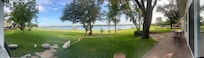 Panoramic view of the back patio and area.