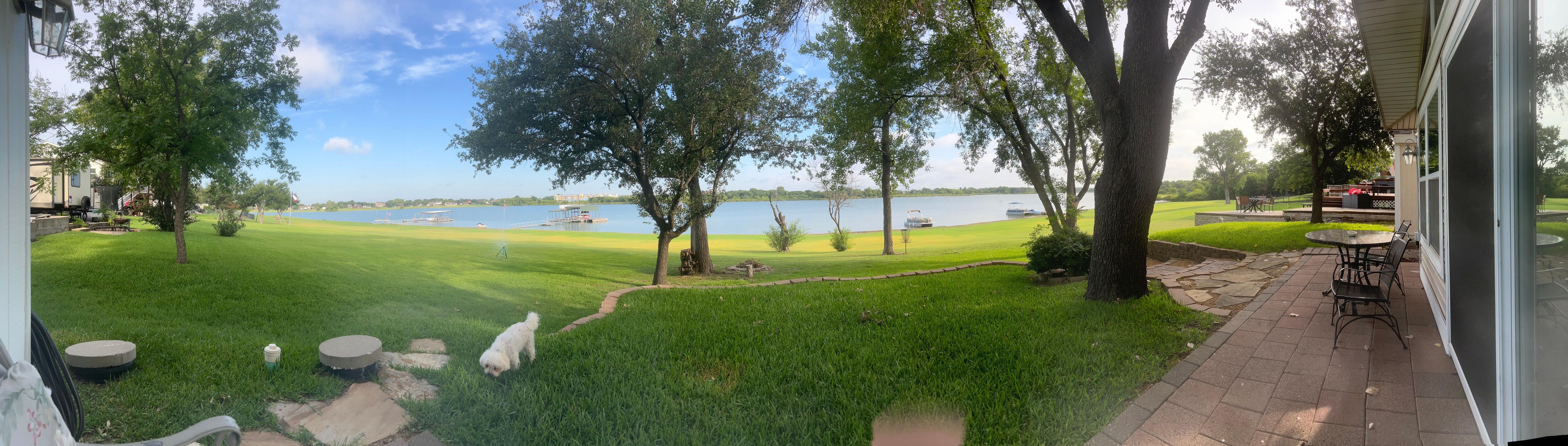 Panoramic view of the back patio and area.