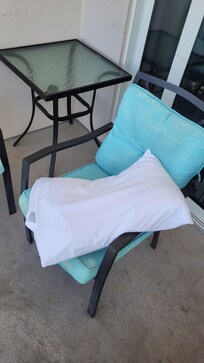 We used a pillow to put over the chairs to sit on..