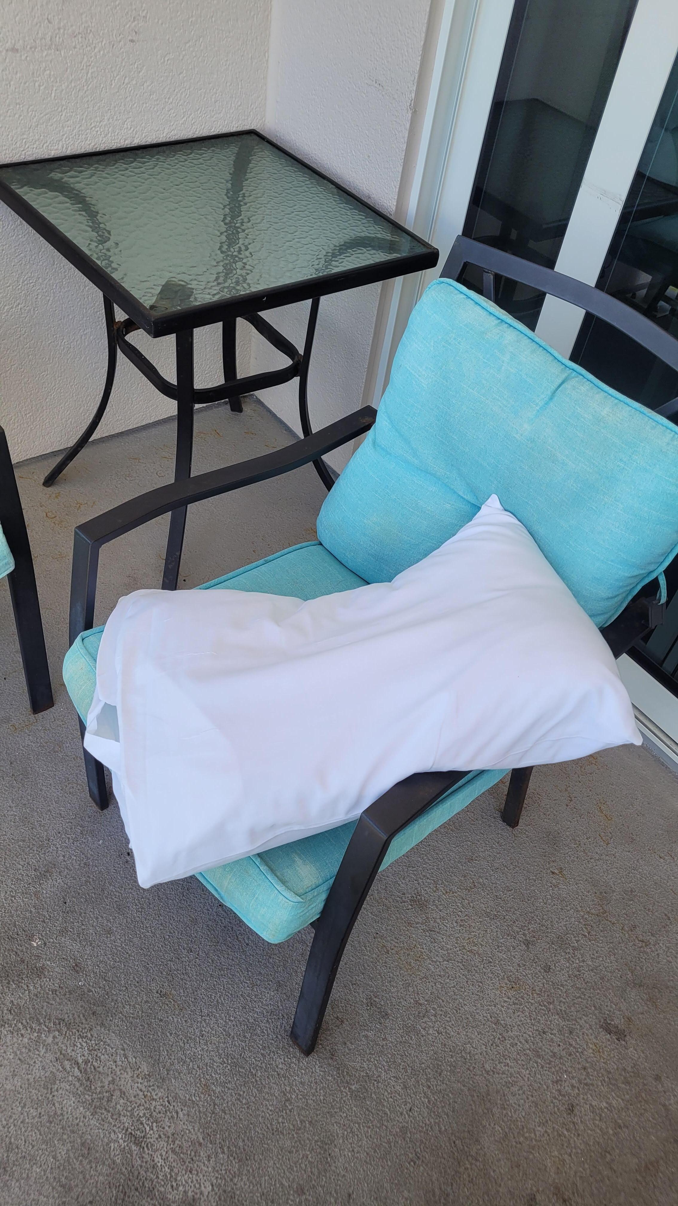 We used a pillow to put over the chairs to sit on..