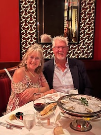 Tim & Myra
45th wedding anniversary! Thanks for the wishes on the outdoor marquis!
Carl was a great waiter at dinner, took great care of us, was very knowledgeable about the menu offerings and wine choices!!