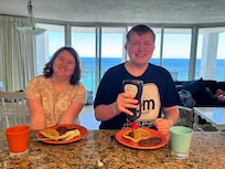 Kiddos having breakfast at the bar.