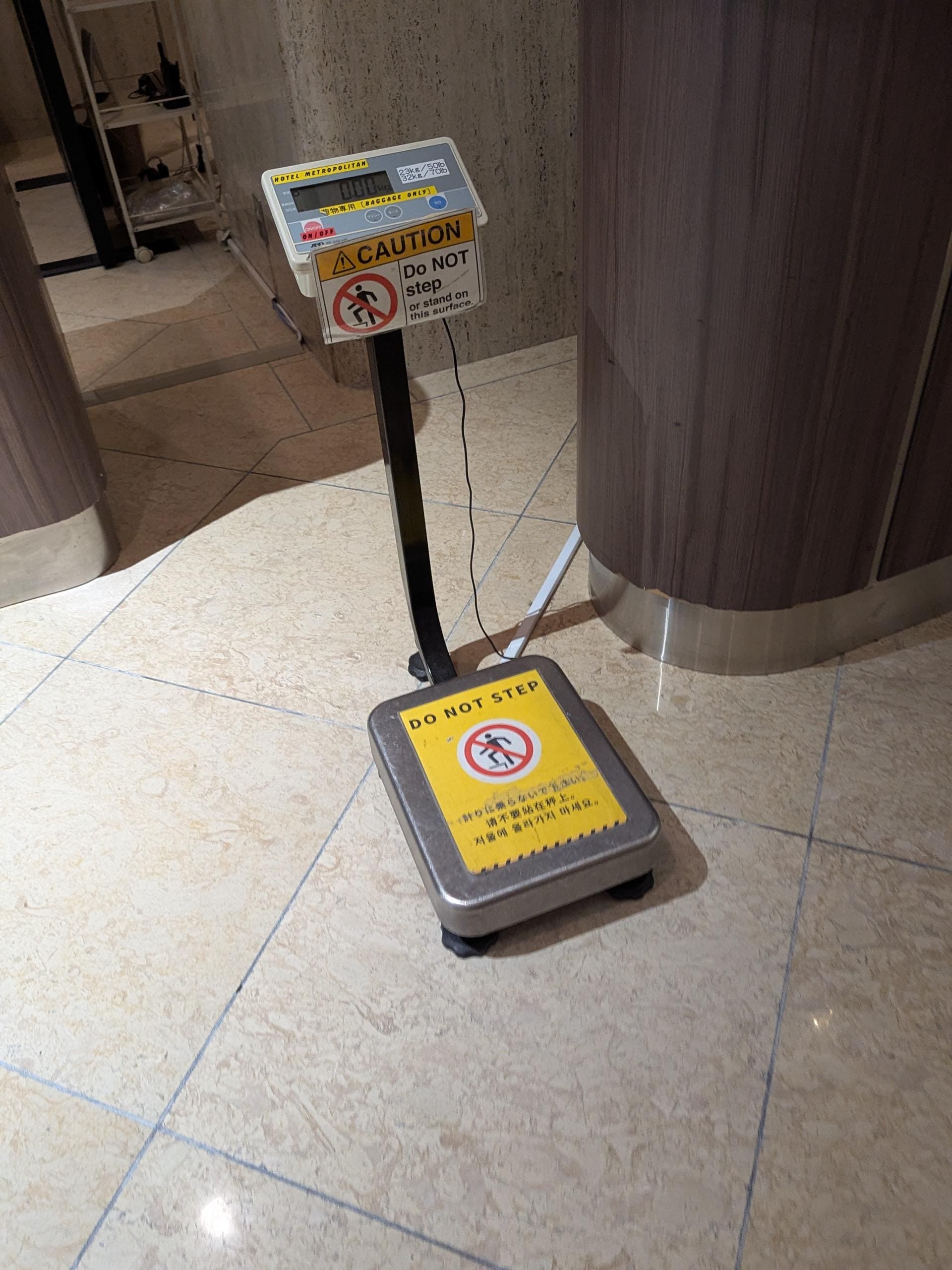 Luggage scale in the lobby. 
