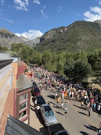 Bird’s eye view of the Mushroom Festival parade.