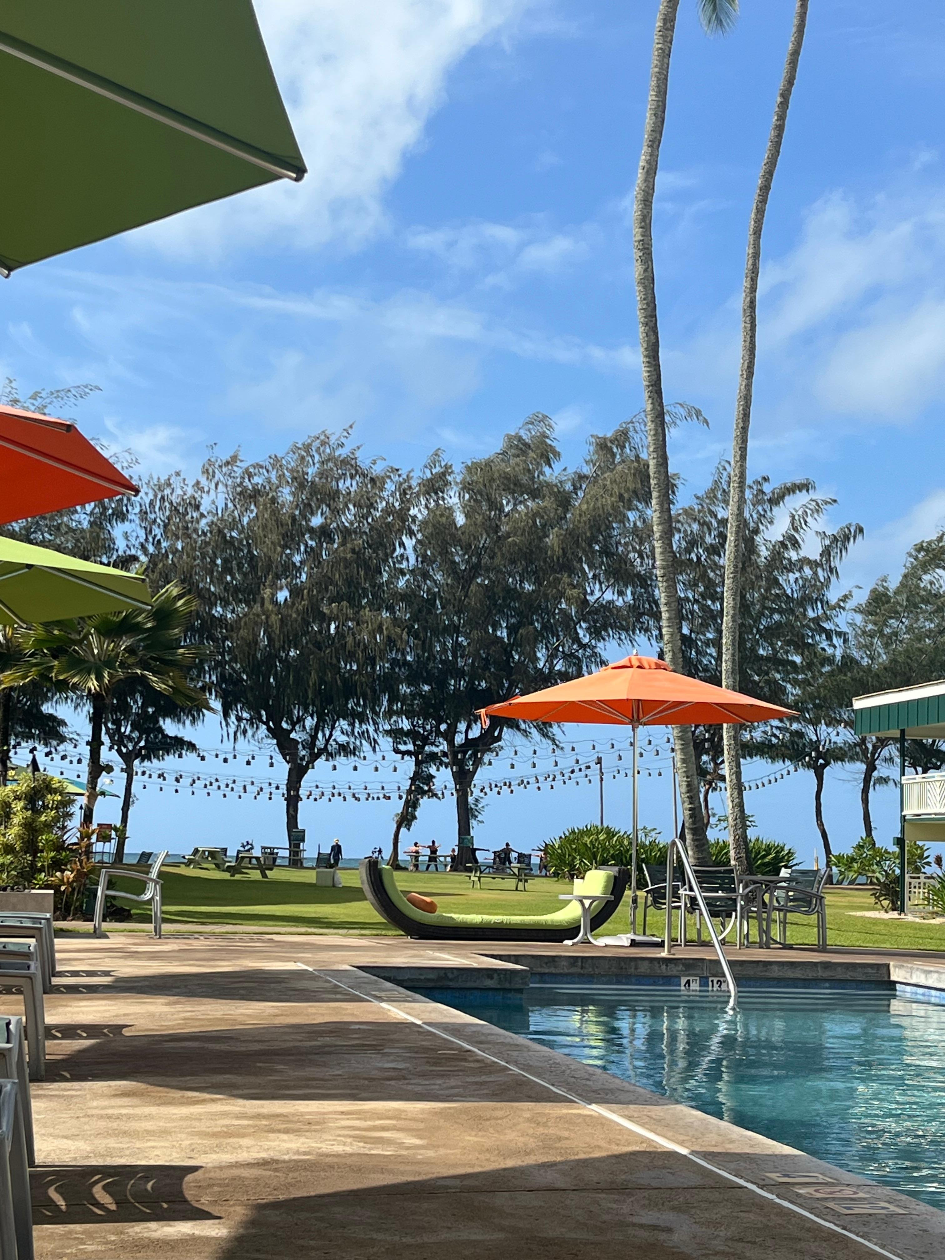 Sitting by the pool while my wife enjoyed the daily yoga.