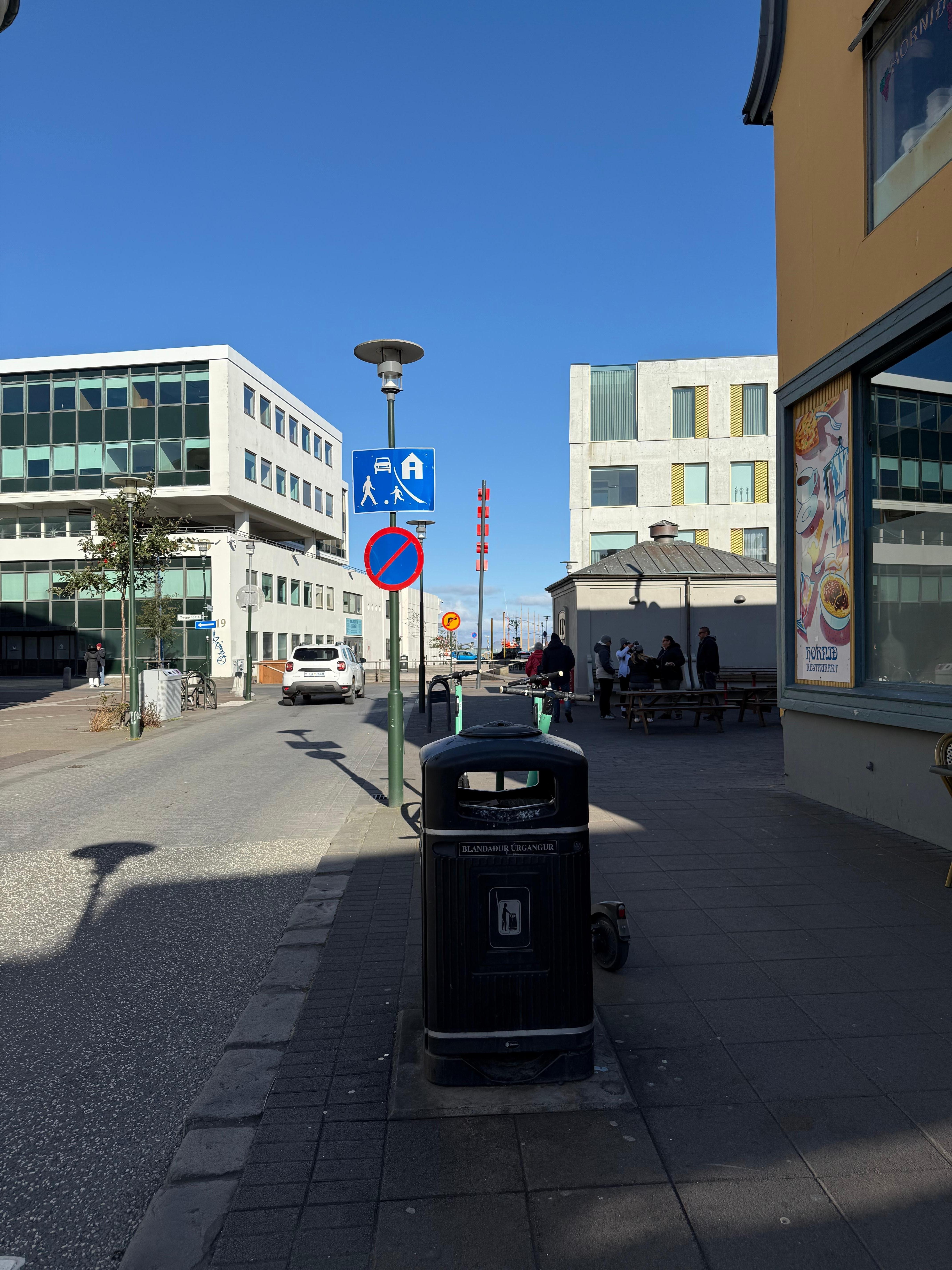 Typical street in clean, modern Reykjavík. 