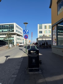 Typical street in clean, modern Reykjavík.