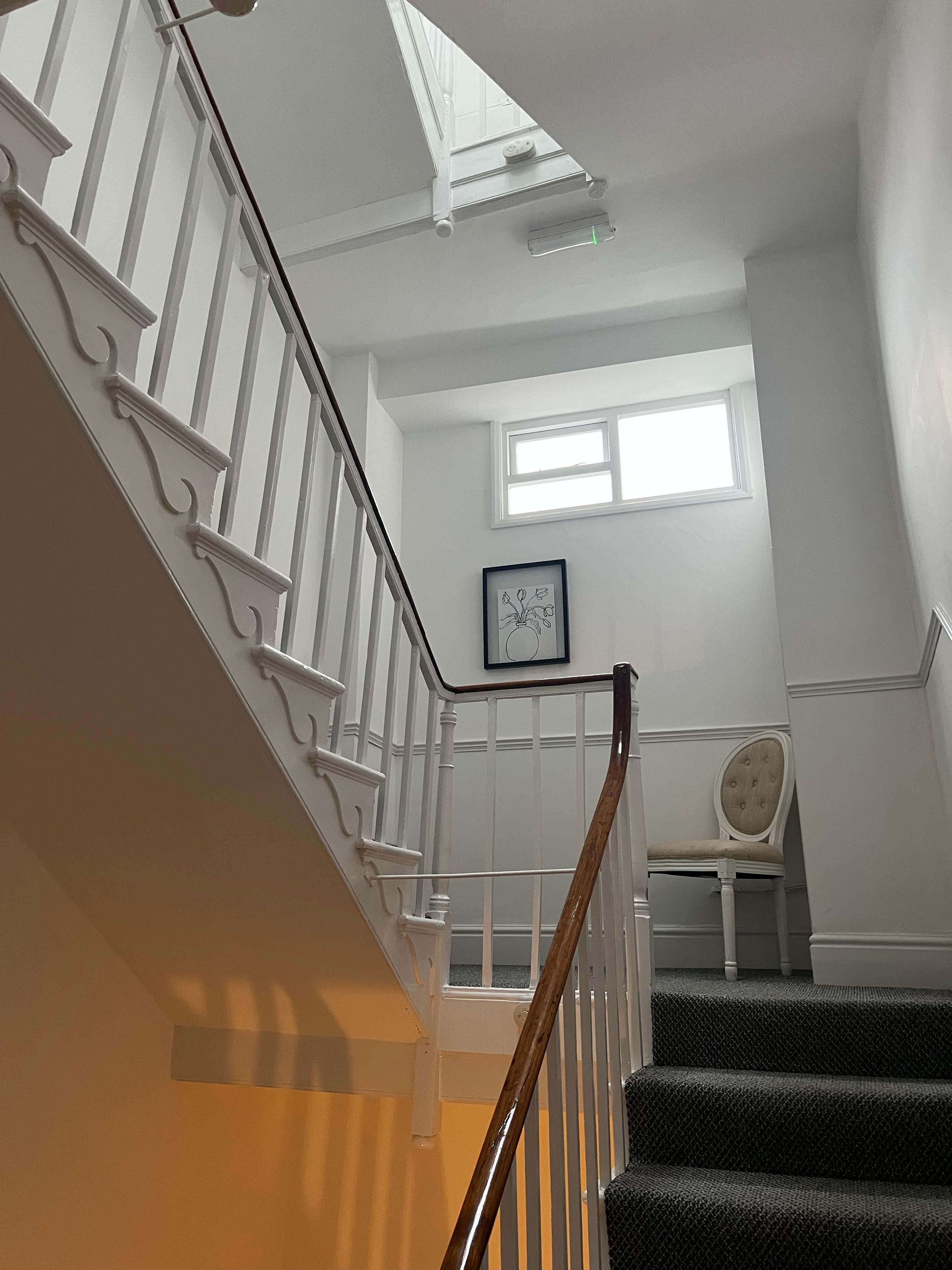 Gorgeous light and woodwork on stairs 