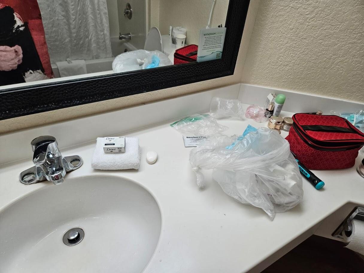 Trash left on the sink.