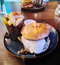 Burger, chips and sides. Very tasty and would recommend. This was on a two for one special offer on the menu