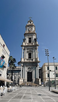 Hotel and bar building on the left