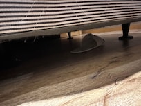 Dirt under the bed. The slipper underneath is not ours