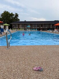 Enjoying Branson weather with a couple little fish in the pool!