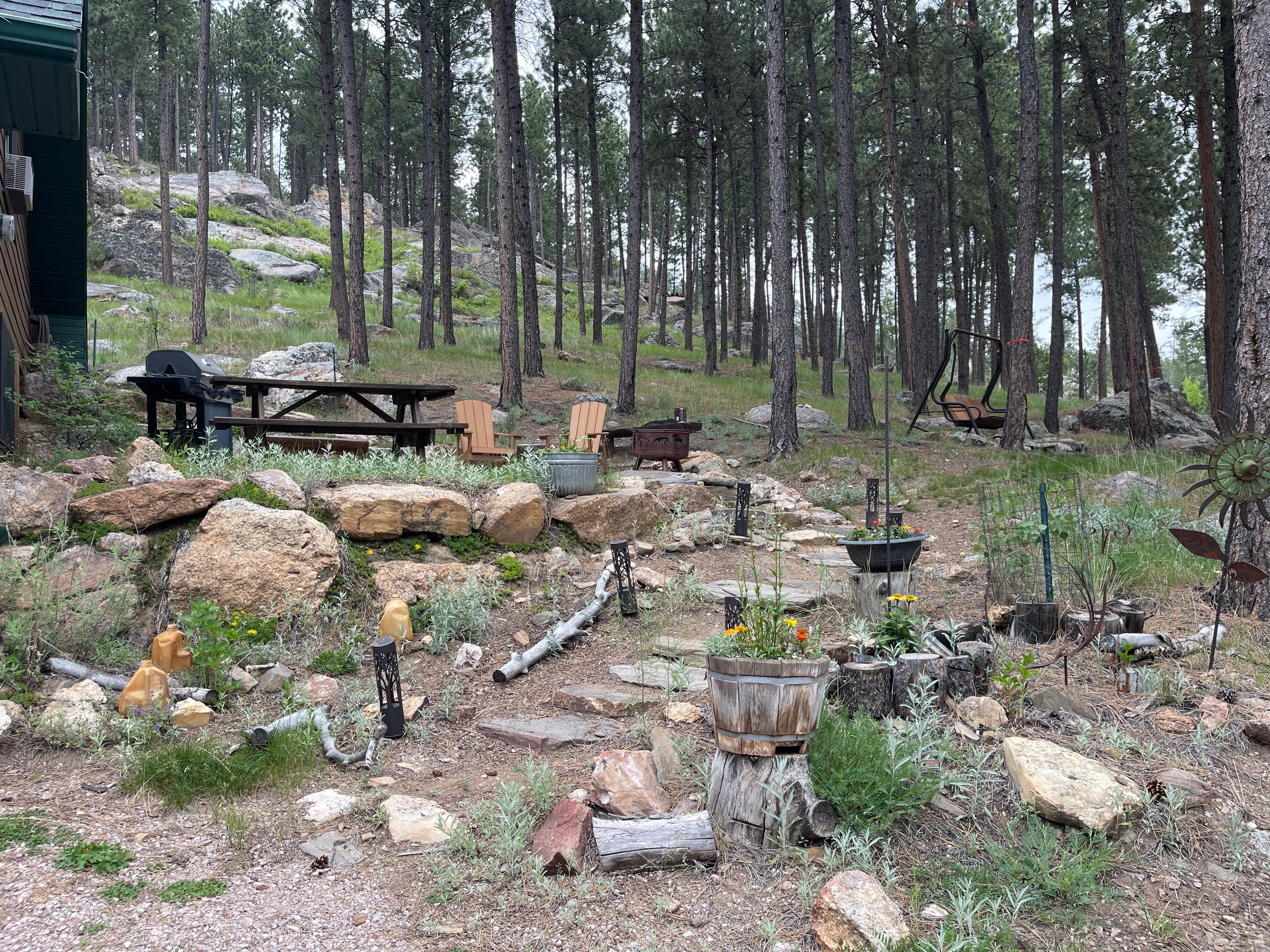 The fire pit picnic area just for guests. 