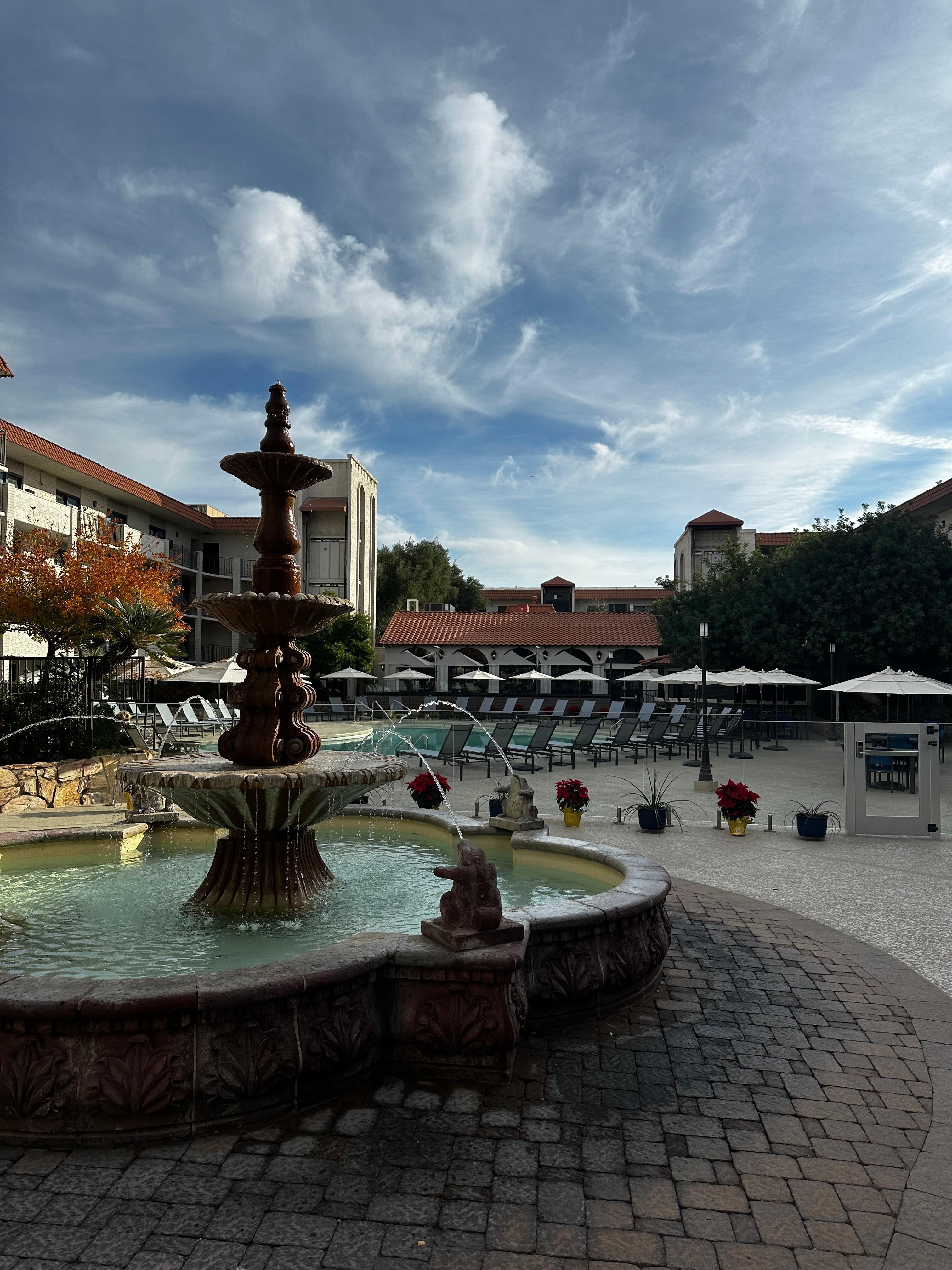 Fountain and pool area. 