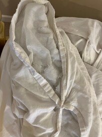 Only 1 button and holes evident, very well worn