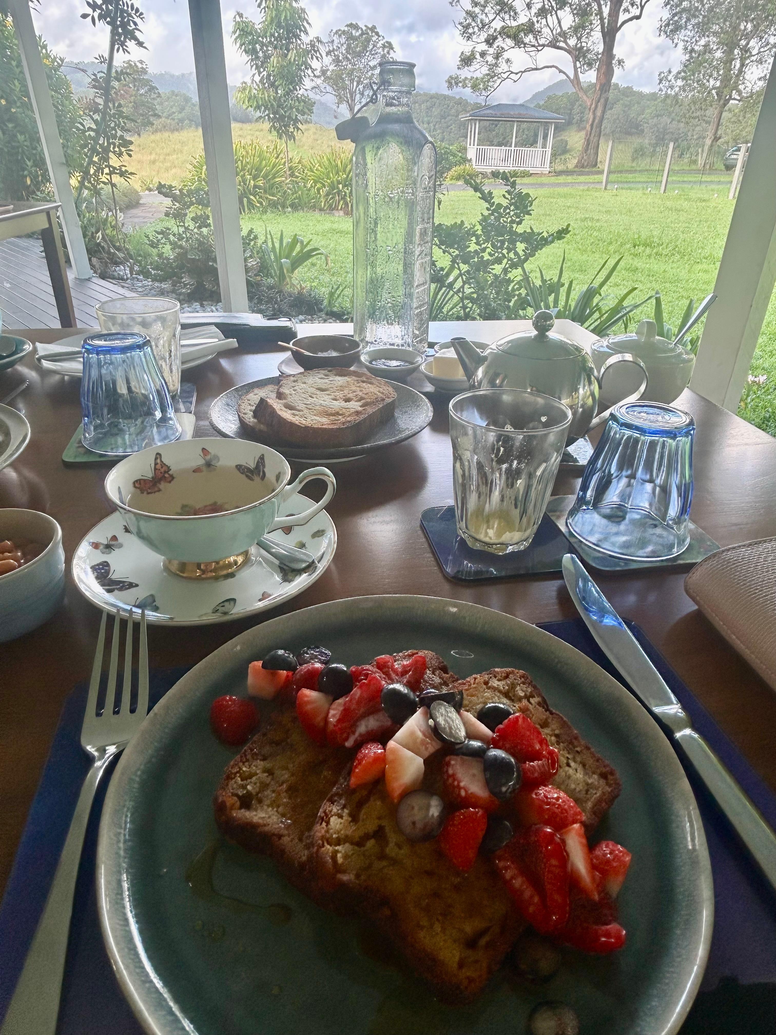 A gourmet breakfast with a view