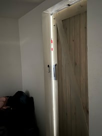 From inside the “master” bathroom” looking into the “master” bedroom