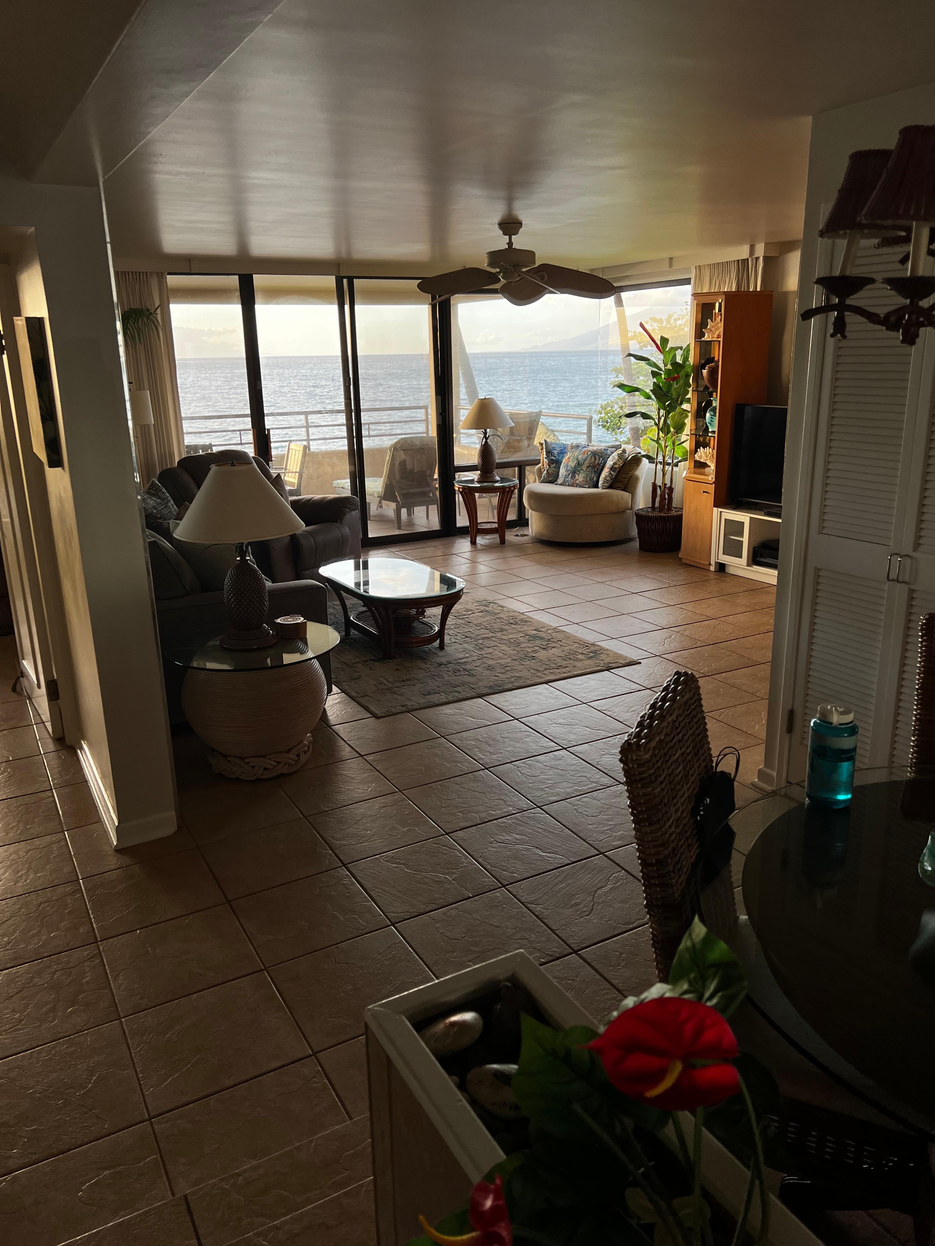 Large comfortable living room with beautiful views.