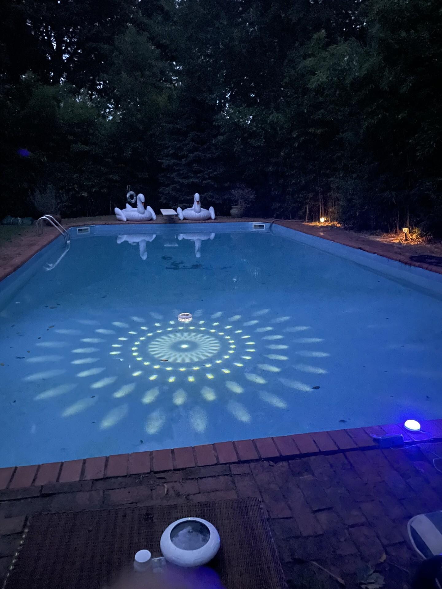 The pool at night in October. 