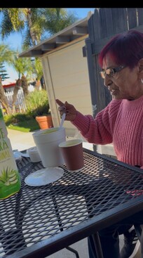 My mother having lunch