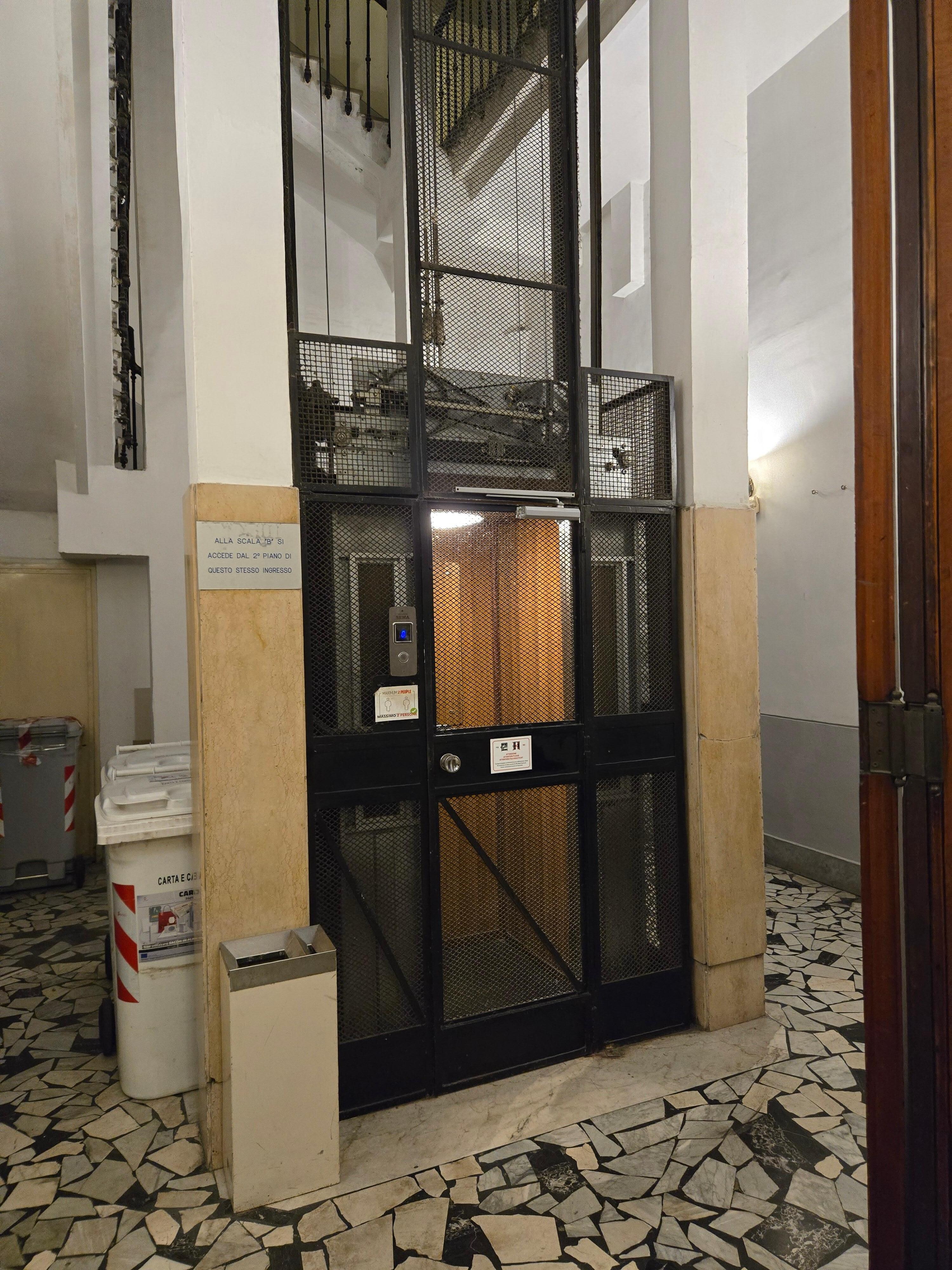 Elevator to the 4th floor. No reason for concern, it works great and is much better than the stairs