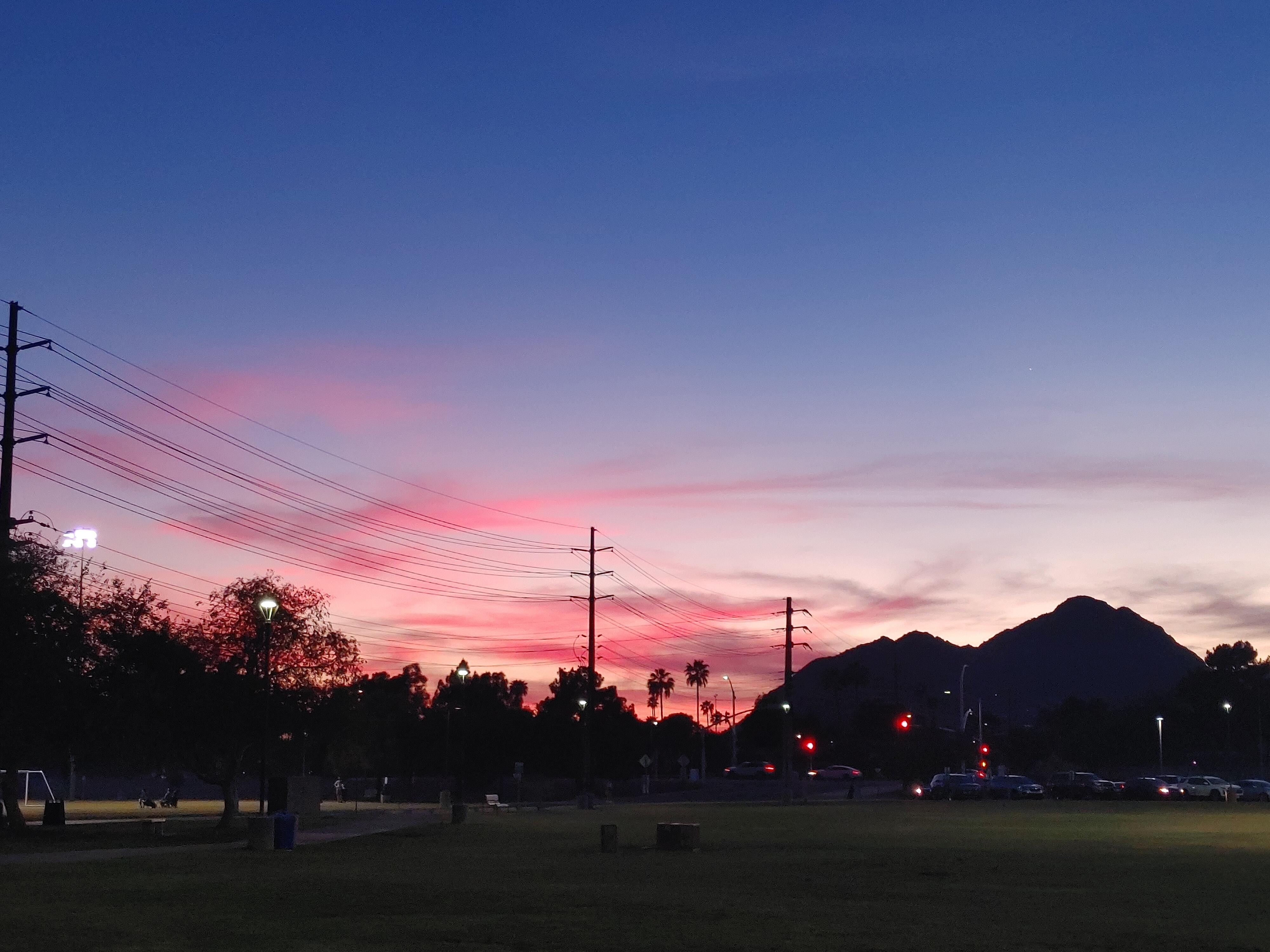 View of Camelback Mountain at dusk from Chapparel Park