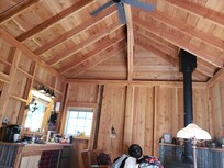 Paired down kitchen next to sitting area