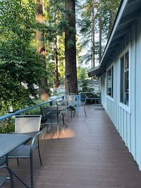 The deck outside our room - tables, chairs and solar lanterns.